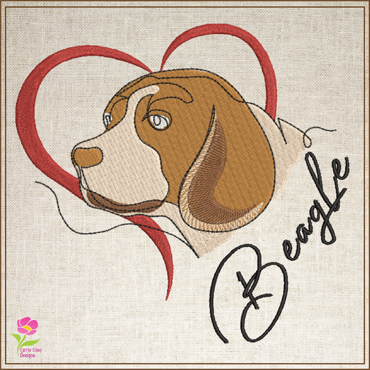 Beagle Love Machine Embroidery Design | Pet Dog with Heart | Dog Lover Animal Embroidery | 6 Sizes (0741)