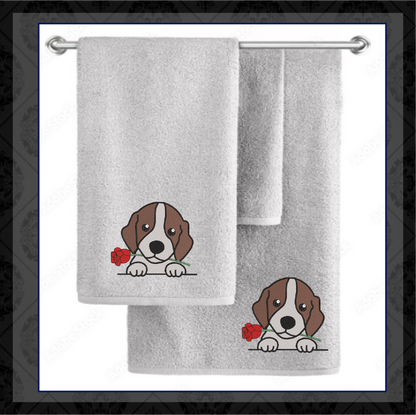 Beagle Puppy with Rose Machine Embroidery Design | Cute Dog Lover Pet Embroidery | Animal Design | 6 Sizes (0740)