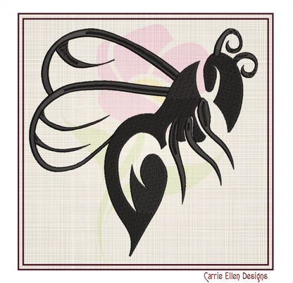 Bee Silhouette Machine Embroidery Design – Bumble Bee, Wasp & Hornet Outline Pattern – 10 Sizes (0116)