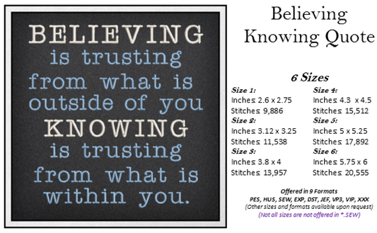 Believing is Trusting Machine Embroidery Design | Inspirational Saying | Inner Strength Quote Embroidery | 6 Sizes (0755)