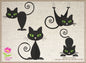 Black Cat Machine Embroidery Design Bundle – Halloween Familiar Cat with Green Eyes, 4 Designs, 10 Sizes Each (0485)