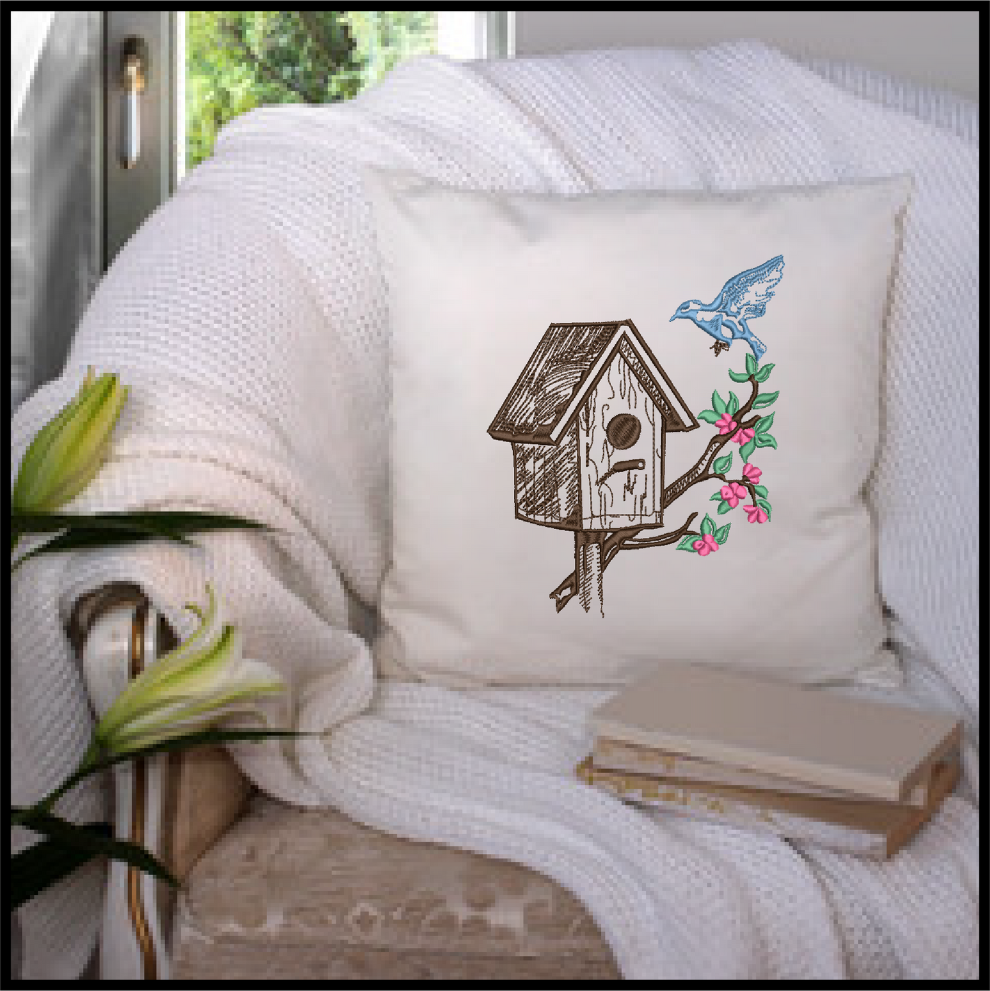 Blue Bird House Machine Embroidery Design | Bird Embroidery Pattern | Home & Garden Design | 6 Sizes (0737)