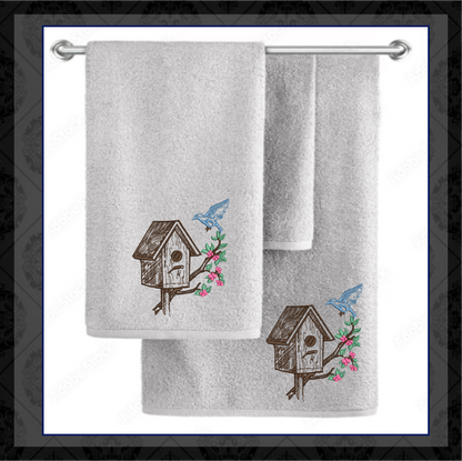 Blue Bird House Machine Embroidery Design | Bird Embroidery Pattern | Home & Garden Design | 6 Sizes (0737)