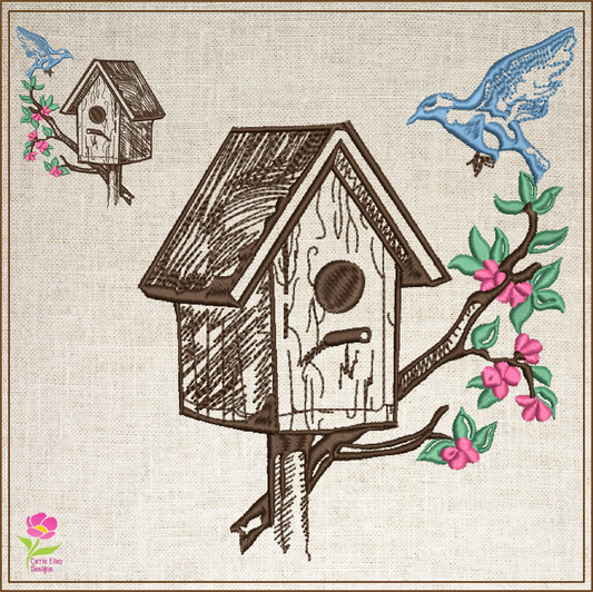 Blue Bird House Machine Embroidery Design | Bird Embroidery Pattern | Home & Garden Design | 6 Sizes (0737)