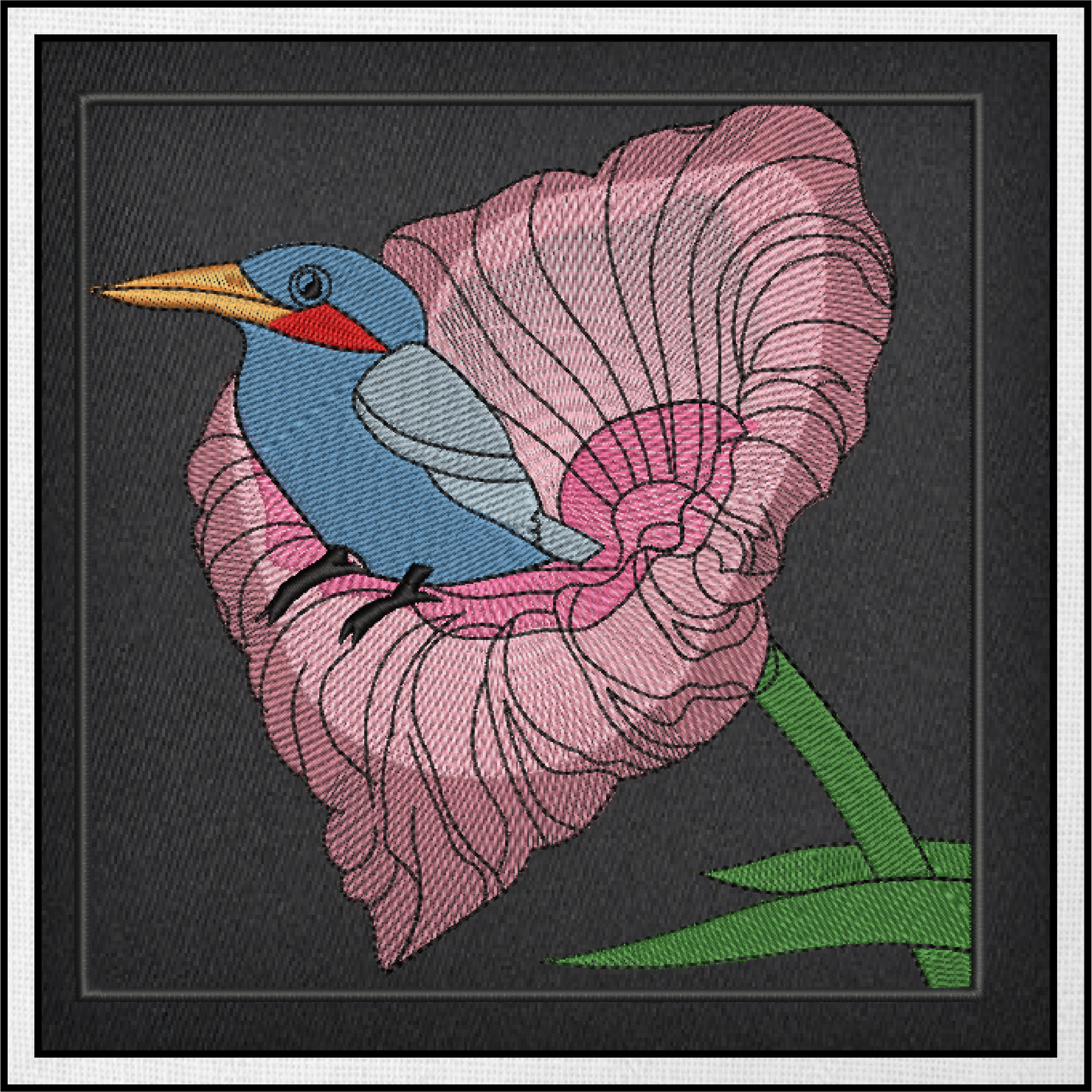 Blue Bird Machine Embroidery Design | Spring Garden Bird & Flower Pattern | Nature-Inspired Embroidery, 8 Sizes (0569)