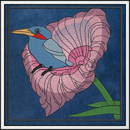 Blue Bird Machine Embroidery Design | Spring Garden Bird & Flower Pattern | Nature-Inspired Embroidery, 8 Sizes (0569)