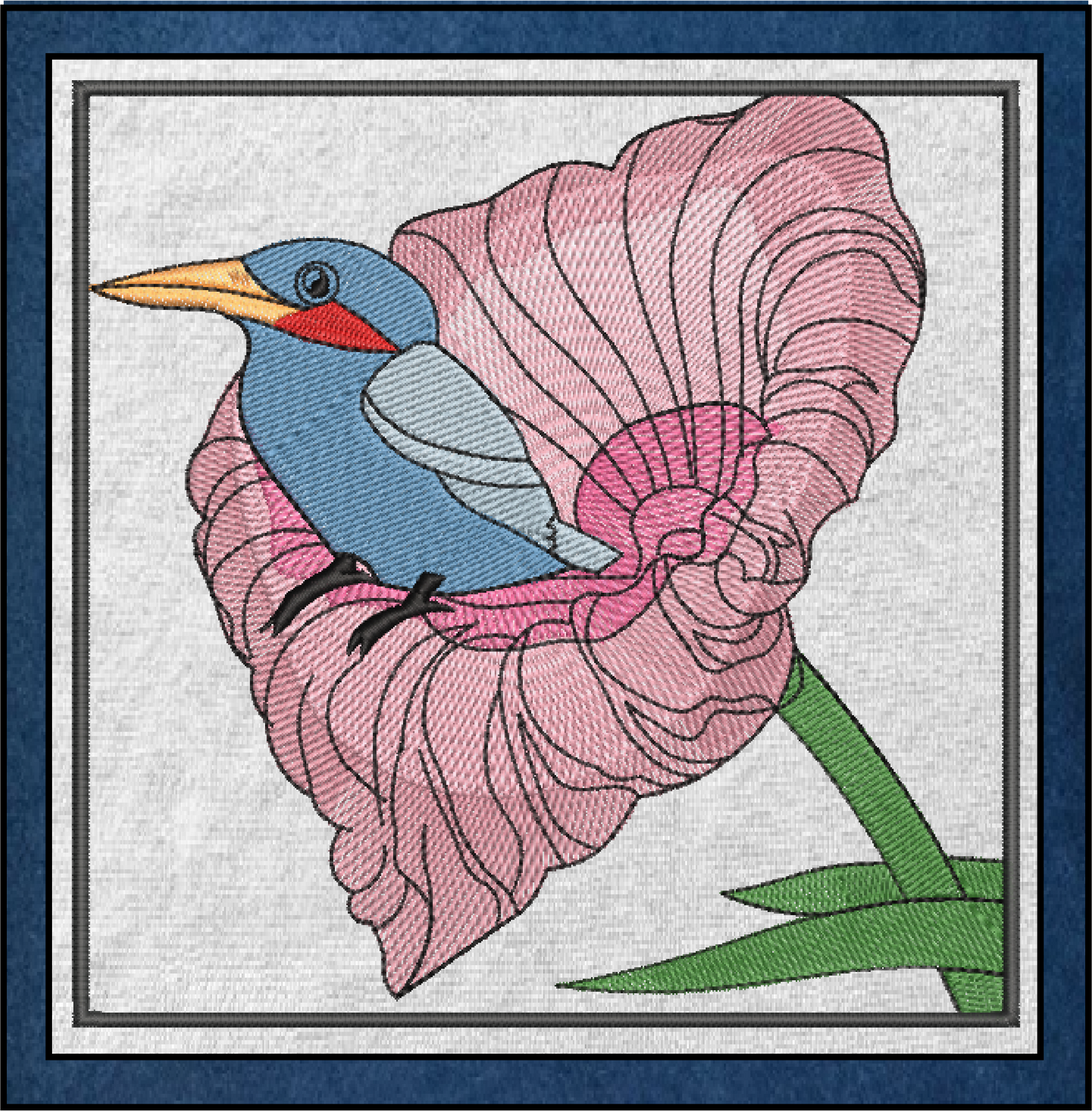 Blue Bird Machine Embroidery Design | Spring Garden Bird & Flower Pattern | Nature-Inspired Embroidery, 8 Sizes (0569)