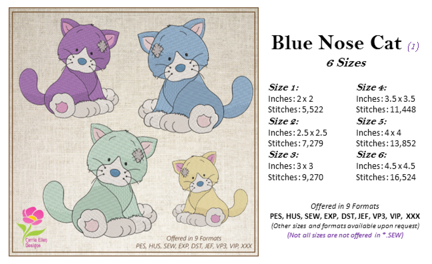 Toy Cat Machine Embroidery Design for Babies and Kids | Vintage Stuffed Animal Cat | Blue Nose Tatty Teddy Inspired | 6 Sizes (0227)
