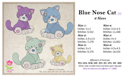 Toy Cat Machine Embroidery Design for Babies and Kids | Vintage Stuffed Animal Cat | Blue Nose Tatty Teddy Inspired | 6 Sizes (0227)