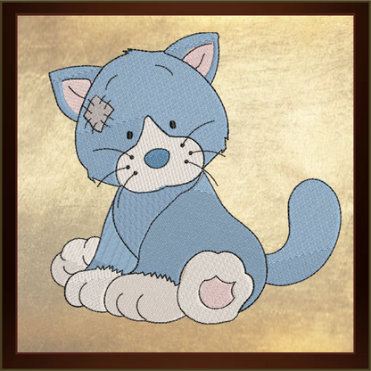 Toy Cat Machine Embroidery Design for Babies and Kids | Vintage Stuffed Animal Cat | Blue Nose Tatty Teddy Inspired | 6 Sizes (0227)