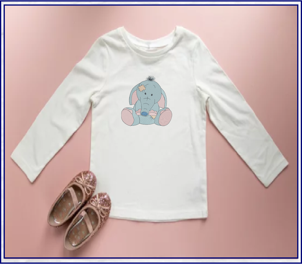Toy Elephant Machine Embroidery Design for Babies and Kids | Vintage Stuffed Animal Pattern | Blue Nose Tatty Teddy Inspired Embroidery | 6 Sizes (0770)