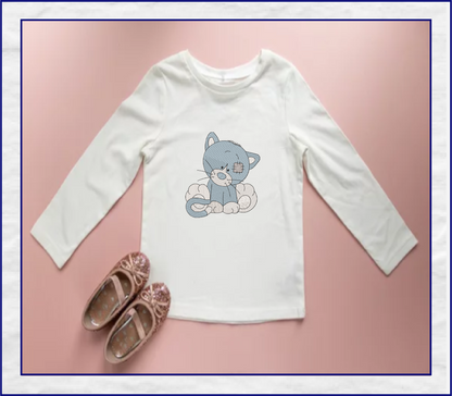 Toy Kitten Machine Embroidery Design for Babies and Kids | Vintage Stuffed Animal Kitten | Blue Nose Tatty Teddy Inspired | 6 Sizes (0237)