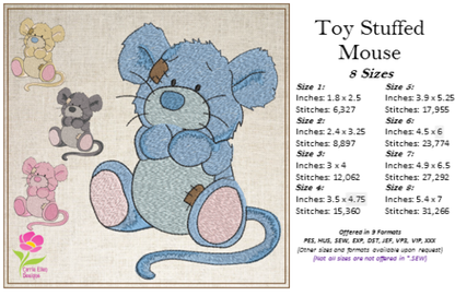Toy Stuffed Mouse Machine Embroidery Design for Babies and Kids | Vintage Plush Mouse Pattern | Blue Nose Tatty Teddy Inspired | 8 Sizes (0763)