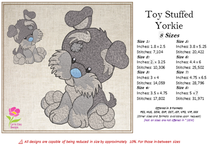 Toy Yorkie Machine Embroidery Design for Babies and Kids | Stuffed Yorkshire Terrier Plush Animal | Blue Nose Tatty Teddy Inspired | 8 Sizes (0786)