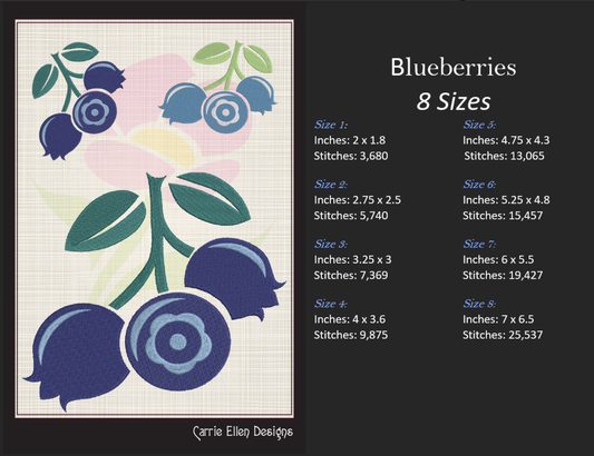 Blueberries Machine Embroidery Design | Summer Orchard Fruit Embroidery | Digital Fruit Stitch Design | 8 Sizes (0980)