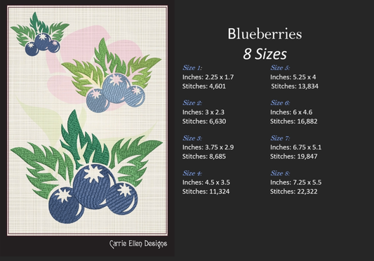 Blueberries Machine Embroidery Design | Orchard Fruit Summer Embroidery | Digital Fruit Stitch Design | 8 Sizes (0981)