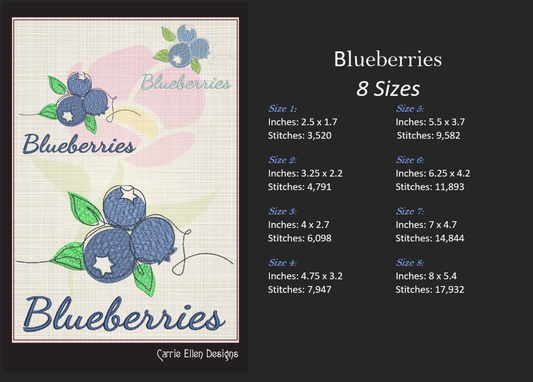 Blueberries Machine Embroidery Design | Summer Orchard Fruit Embroidery | Digital Blueberry Stitch Pattern | 8 Sizes (0982)