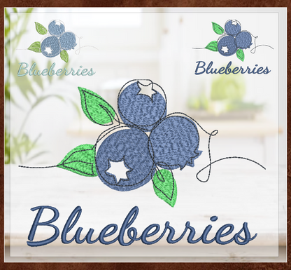 Blueberries Machine Embroidery Design | Summer Orchard Fruit Embroidery | Digital Blueberry Stitch Pattern | 8 Sizes (0982)
