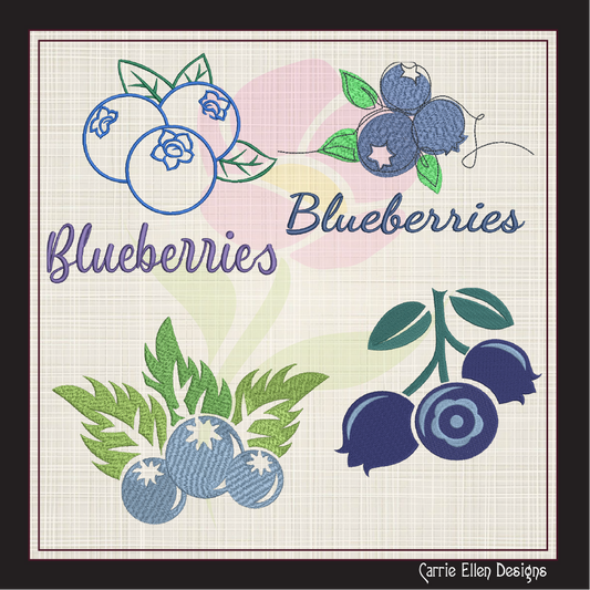 Blueberries Machine Embroidery Design Bundle | Summer Orchard Fruit Digital Embroidery | 4 Blueberry Designs, 8 Sizes Each (0983)