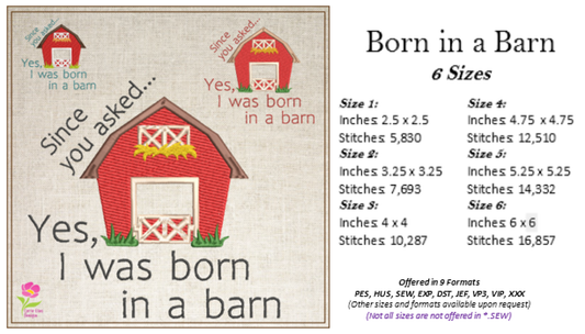 Born in a Barn Machine Embroidery Design | Sarcastic Funny Saying | Humorous Quote Embroidery | 6 Sizes (0756)