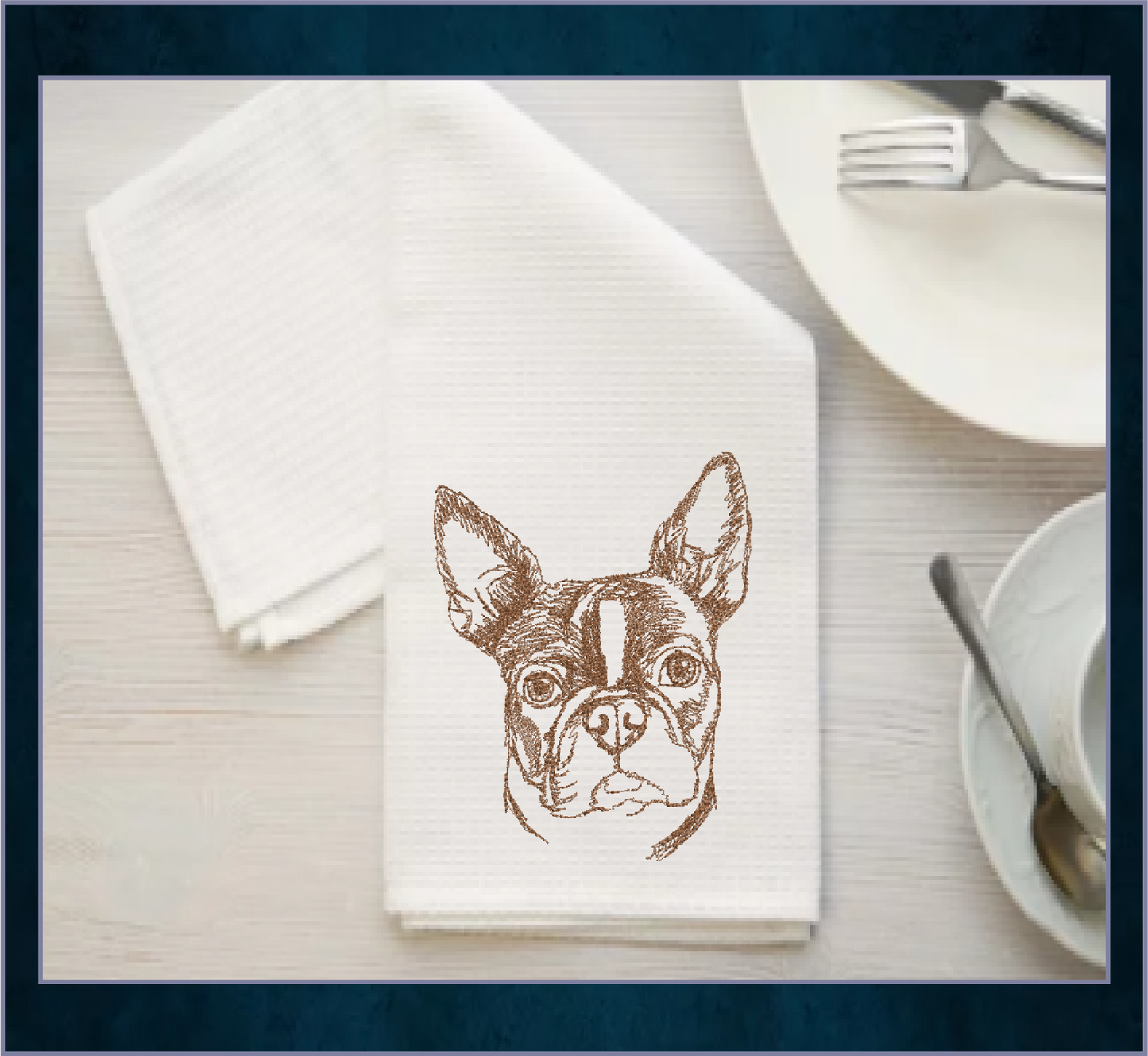 Boston Terrier Sketch Machine Embroidery Design – Pet Dog Line Art Pattern, Animal Embroidery, 4 Sizes (0506)