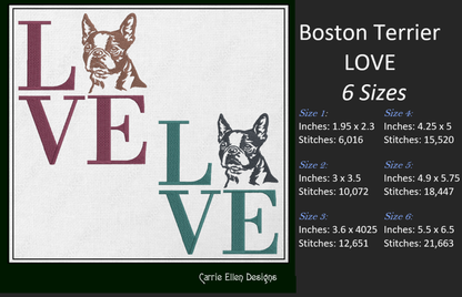 Boston Terrier LOVE Block Dog Machine Embroidery Design – Dog Lover Pattern – 6 Sizes (1187)