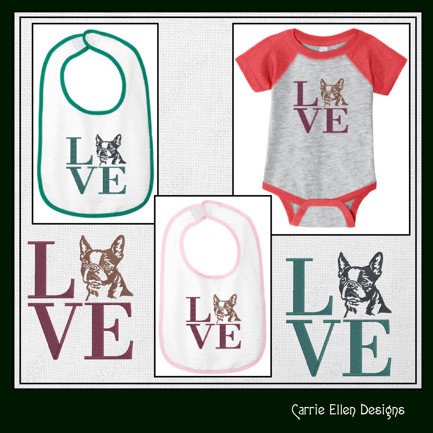 Boston Terrier LOVE Block Dog Machine Embroidery Design – Dog Lover Pattern – 6 Sizes (1187)
