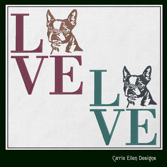 Boston Terrier LOVE Block Dog Machine Embroidery Design – Dog Lover Pattern – 6 Sizes (1187)