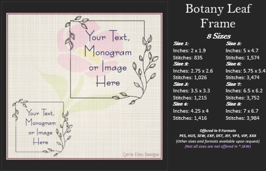 Botany Leaf Frame Wreath Machine Embroidery Design | Monogram Wreath Frame | Botanical Greenery Embroidery Design Elements | 8 Sizes (0825)