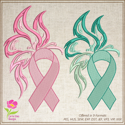 Breast Cancer Awareness Machine Embroidery, Teal Ovarian Cancer Ribbon Butterfly Embroidery, Pink Ribbon Butterfly Design, 8 Sizes (0363)