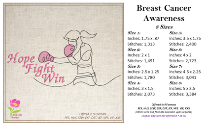 Breast Cancer Awareness Machine Embroidery Design, Think Pink Ribbon Embroidery, Fight Hope Win Cancer Embroidery, 8 Sizes (0103)