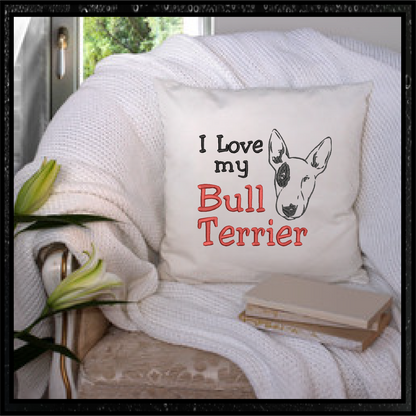 Bull Terrier Machine Embroidery Design – I Love My Bull Terrier, Pit Bull Terrier Dog Embroidery Pattern – Pet Lover Design, 10 Sizes (0291)