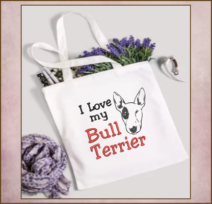 Bull Terrier Machine Embroidery Design – I Love My Bull Terrier, Pit Bull Terrier Dog Embroidery Pattern – Pet Lover Design, 10 Sizes (0291)
