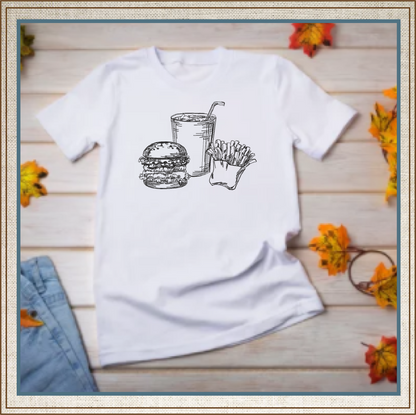 Burger and Fries Sketch Machine Embroidery Design | Fast Food Meal Embroidery | 6 Sizes (0710)