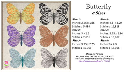 Butterfly Machine Embroidery Design | Monarch Butterflies | Garden Insect Embroidery | 6 Sizes (0718)