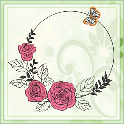 Butterfly Flower Wreath Machine Embroidery Design | Monogram Floral Frame Embroidery | Butterfly and Flowers Design Elements | 8 Sizes (0824)