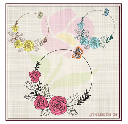 Butterfly Flower Wreath Machine Embroidery Design | Monogram Floral Frame Embroidery | Butterfly and Flowers Design Elements | 8 Sizes (0824)