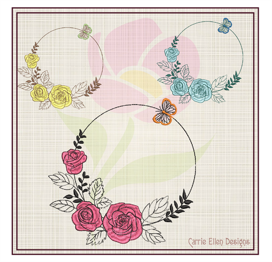 Butterfly Flower Wreath Machine Embroidery Design | Monogram Floral Frame Embroidery | Butterfly and Flowers Design Elements | 8 Sizes (0824)