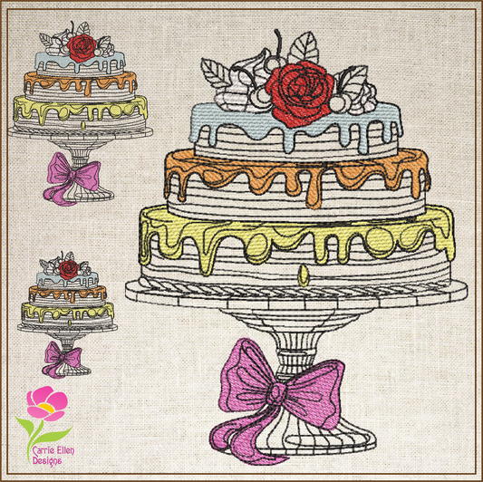 Fancy Cake Machine Embroidery Design | 3-Tiered Layer Cake Dessert Design | Sweet Treat Embroidery | 6 Sizes (0688)