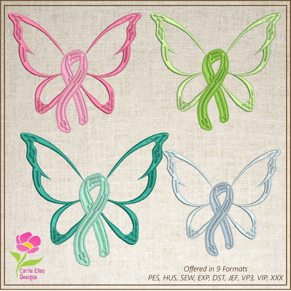 Cancer Awareness Machine Embroidery Design, Breast Cancer Embroidery, Cancer Butterfly Embroidery, Cancer Ribbon Embroidery, 8 Sizes (0365)