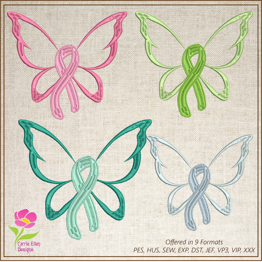Cancer Awareness Machine Embroidery Design, Breast Cancer Embroidery, Cancer Butterfly Embroidery, Cancer Ribbon Embroidery, 8 Sizes (0365)
