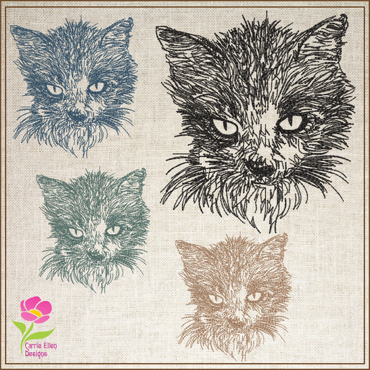 Cat Machine Embroidery Design – Sketch Line Art Pet Embroidery Pattern, 6 Sizes (0494)