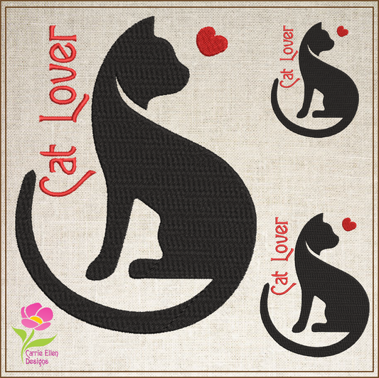 Cat Lover Machine Embroidery Design – Pet Cat Silhouette Embroidery Pattern, 8 Sizes (0483)