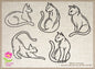 Cat Machine Embroidery Design Bundle – 5 Cat Outline Designs, Kitty Animal Embroidery Pattern, 8 Sizes Each,  (0484)