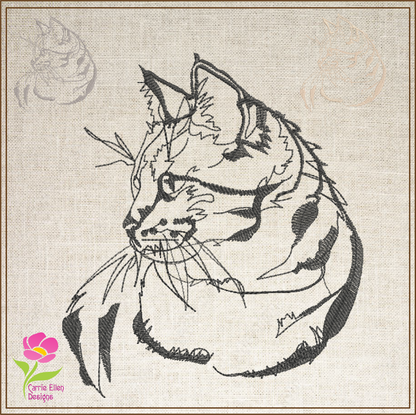 Cat Machine Embroidery Design Sketch, Cat Profile Embroidery Design, Cat Lover Embroidery Designs, Pet Embroidery Design, 8 Sizes (0340)