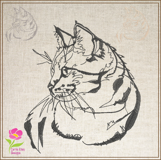 Cat Machine Embroidery Design Sketch, Cat Profile Embroidery Design, Cat Lover Embroidery Designs, Pet Embroidery Design, 8 Sizes (0340)