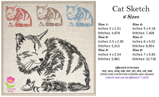 Cat Sketch Machine Embroidery Design | Kitten Line Art Embroidery Design | Pet Kitten Embroidery (0686)