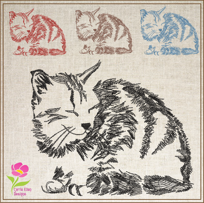 Cat Sketch Machine Embroidery Design | Kitten Line Art Embroidery Design | Pet Kitten Embroidery (0686)
