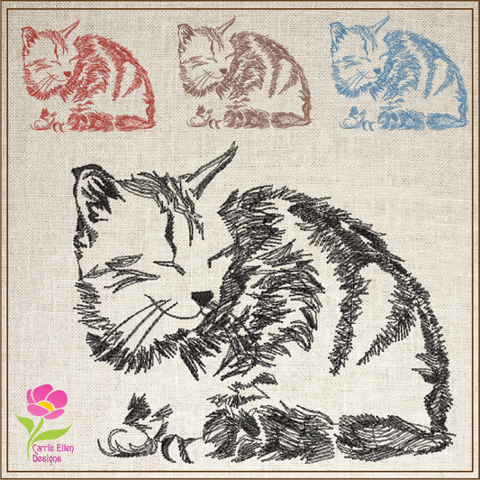Cat Sketch Machine Embroidery Design | Kitten Line Art Embroidery Design | Pet Kitten Embroidery (0686)