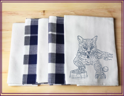 Cat Sketch Machine Embroidery Design | Cat with Food Bowl and Toys | Pet Lover Embroidery | 6 Sizes (0695)